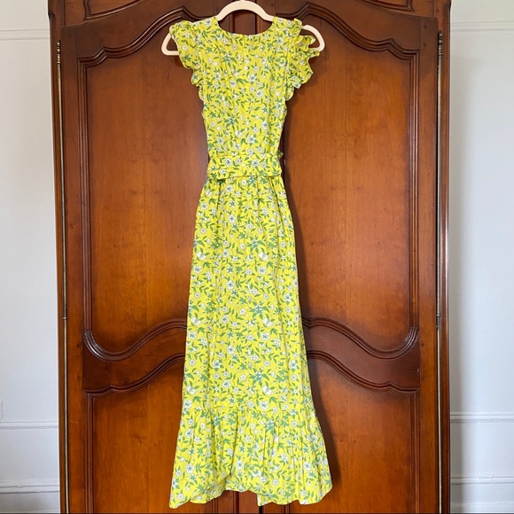 Banjanan Cecil Dress in Sprig Aurora | XS | 100% Cotton Yellow Floral Ruffle - Picture 7 of 15